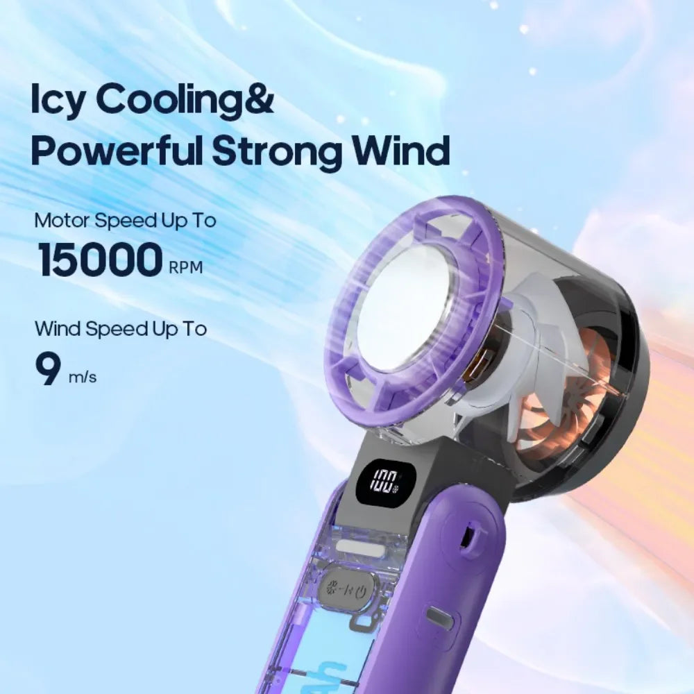 5 Gear Wind,4000mAh Battery Operated, Up to 10 Working Hours, 3 IN 1 Hand Fan Rechargeable with Air Turbo Tech Cooling Fan for Outdoor Activities and Travel.