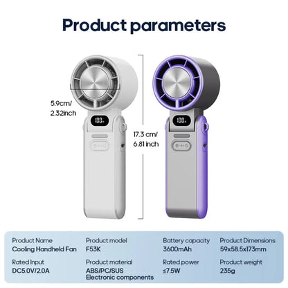 5 Gear Wind,4000mAh Battery Operated, Up to 10 Working Hours, 3 IN 1 Hand Fan Rechargeable with Air Turbo Tech Cooling Fan for Outdoor Activities and Travel.